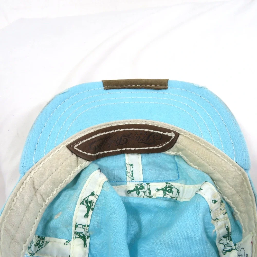 True Religion Jeans Brand Hat Cap Blue-Aqua Hue Logo Patch Front Adjustable Back